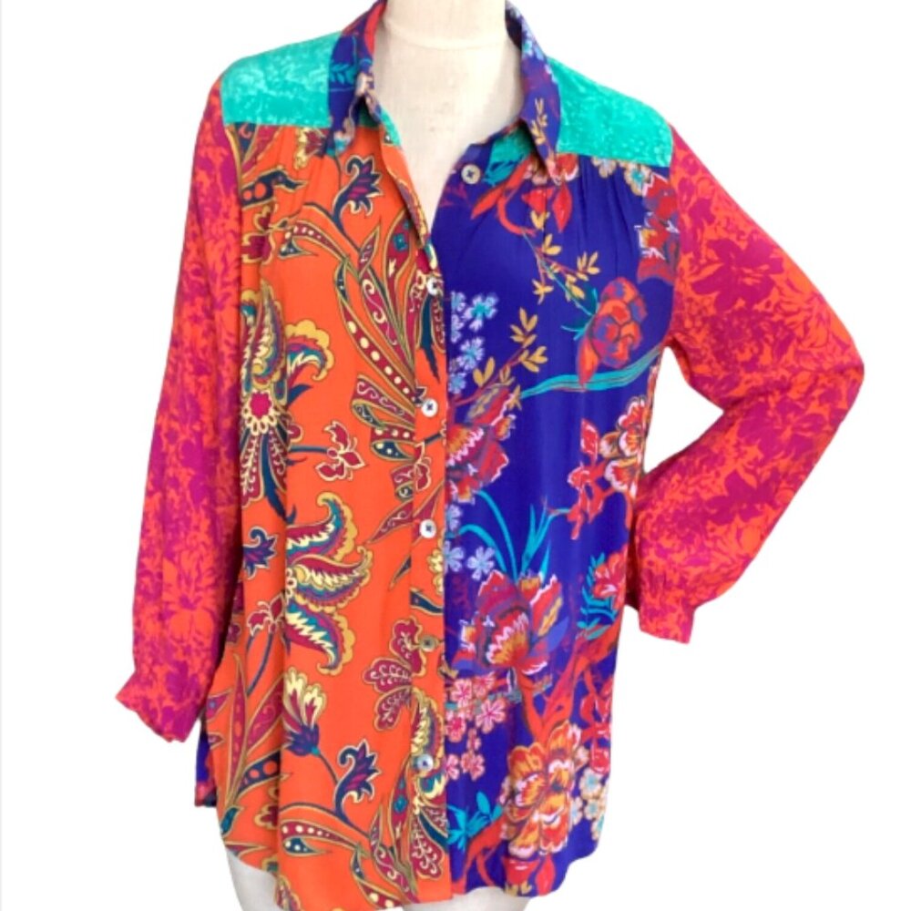 Soft Surroundings Hermosa Floral Embroidered Tunic Top Blouse Long Sleeve M 153P - Picture 2 of 9